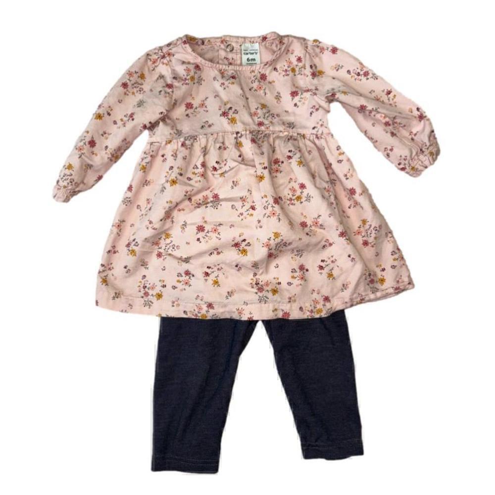 Baby Girl Carter's Pink Floral Dress and Legging Set Size 6M